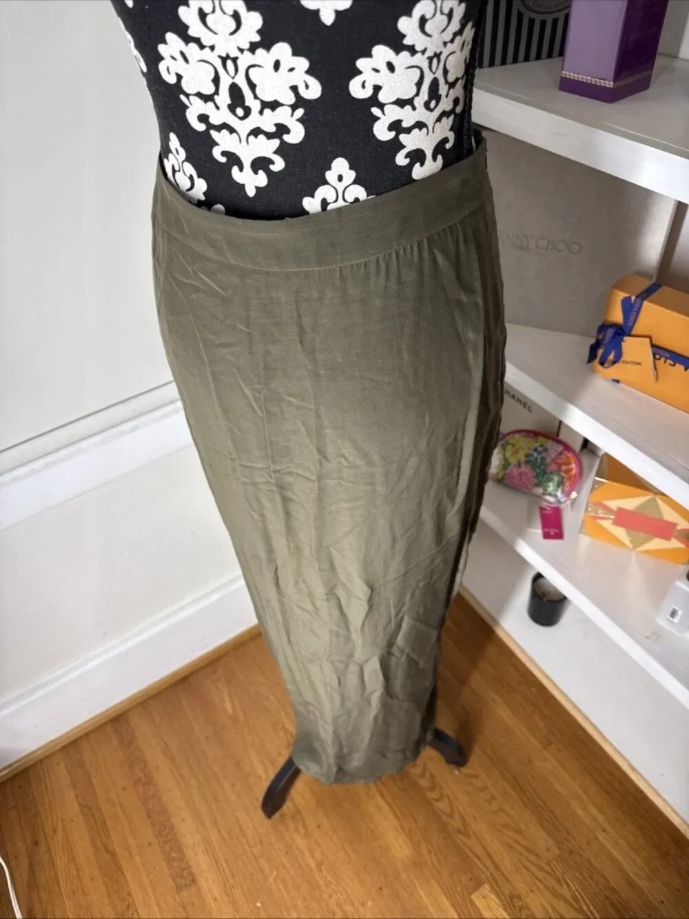 McQ Alexander McQueen Army Green Slit Maxi Tube Skirt Small 28x37
